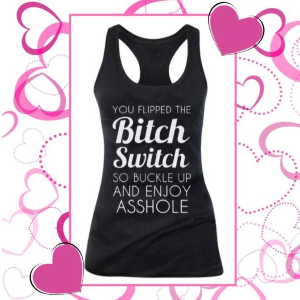 SOLD - 🌺Black Letter Print Racerback Tank Top - New